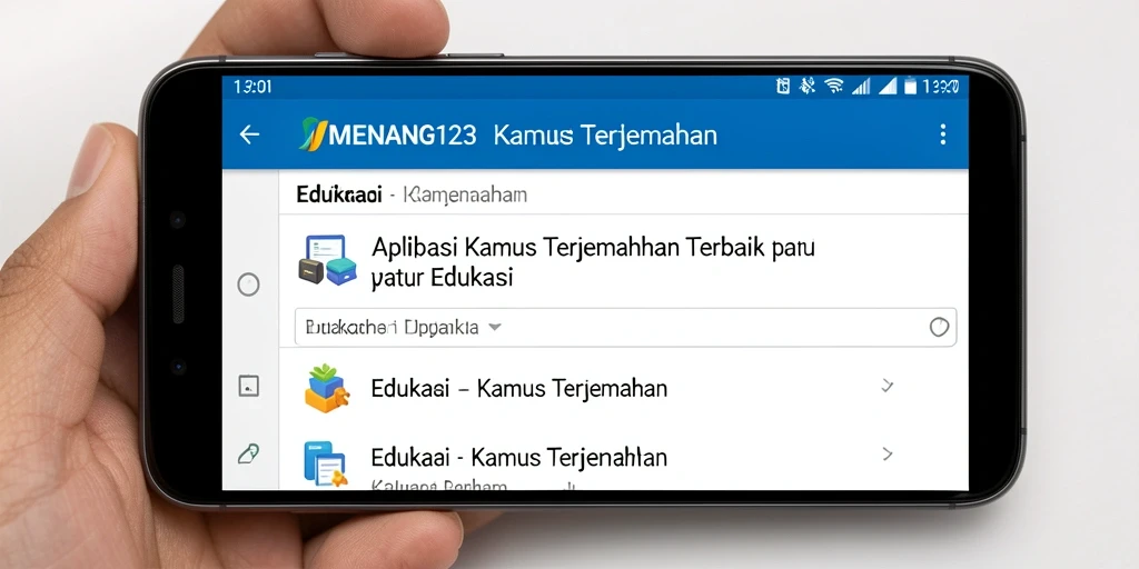 Tampilan antarmuka aplikasi Kamus Terjemahan MENANG123.